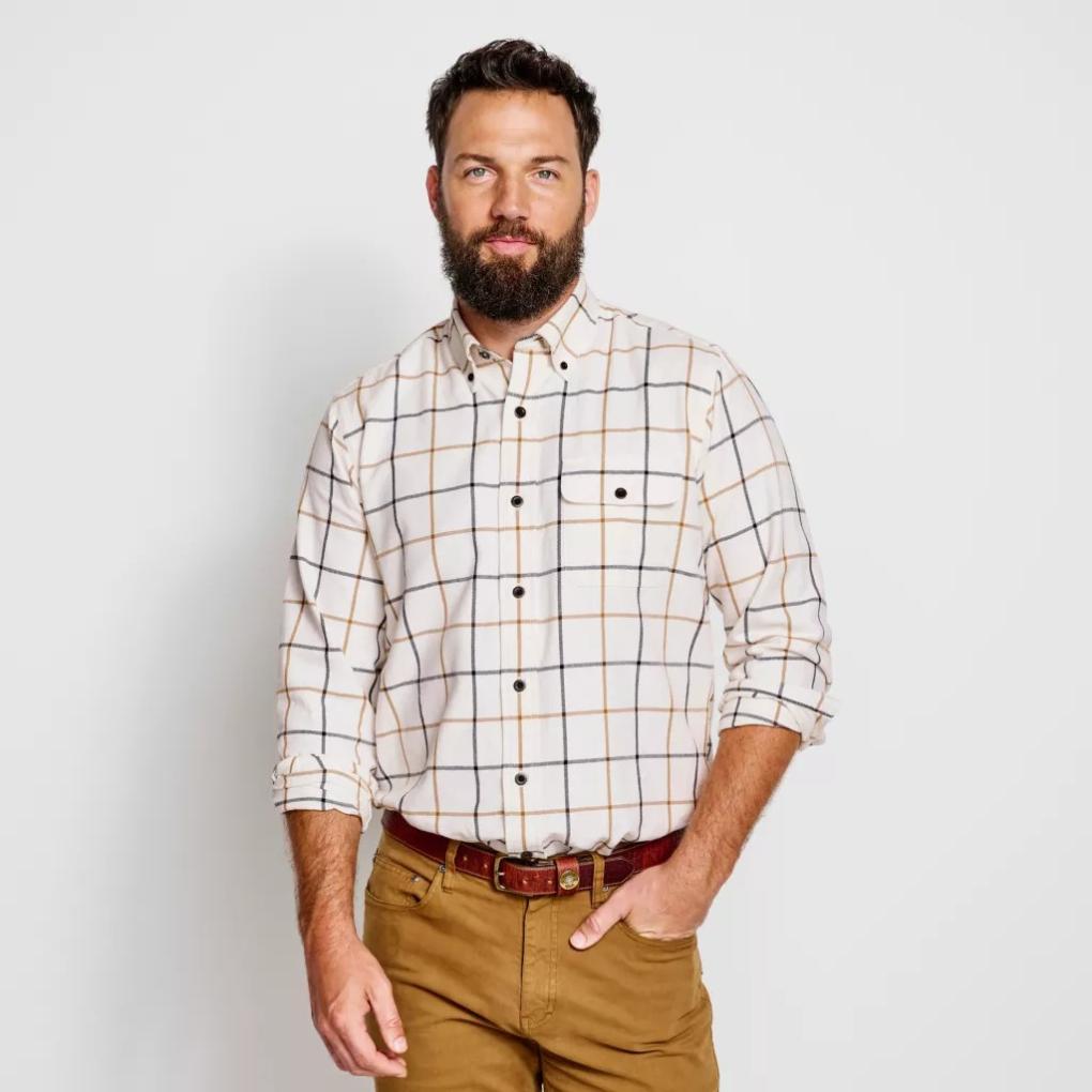Orvis Button-Down Shirts | Spencer Houndstooth Pure Cotton Shirt Tan/navy - Men