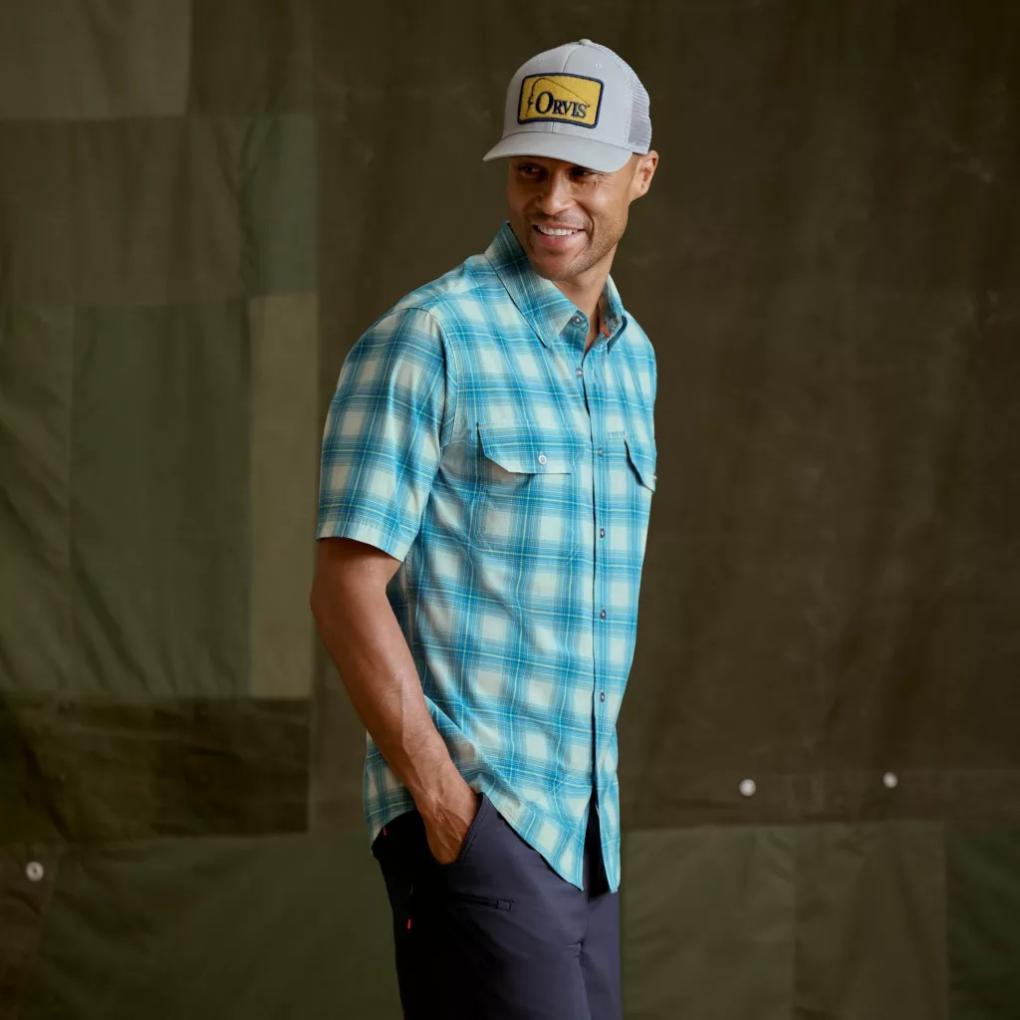Orvis Button-Down Shirts | Stonefly Stretch Short-Sleeve Shirt Pacific Blue/citrus Plaid - Men