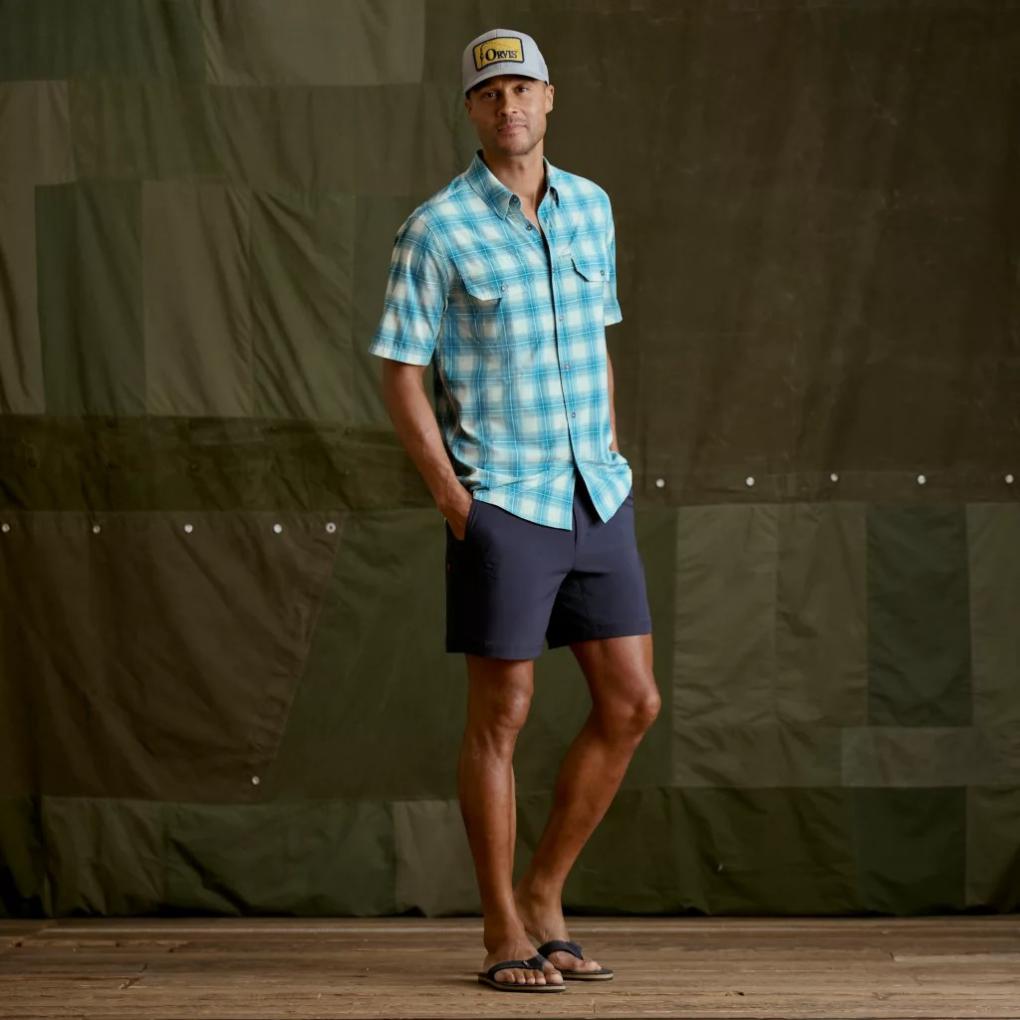 Orvis Button-Down Shirts | Stonefly Stretch Short-Sleeve Shirt Pacific Blue/citrus Plaid - Men