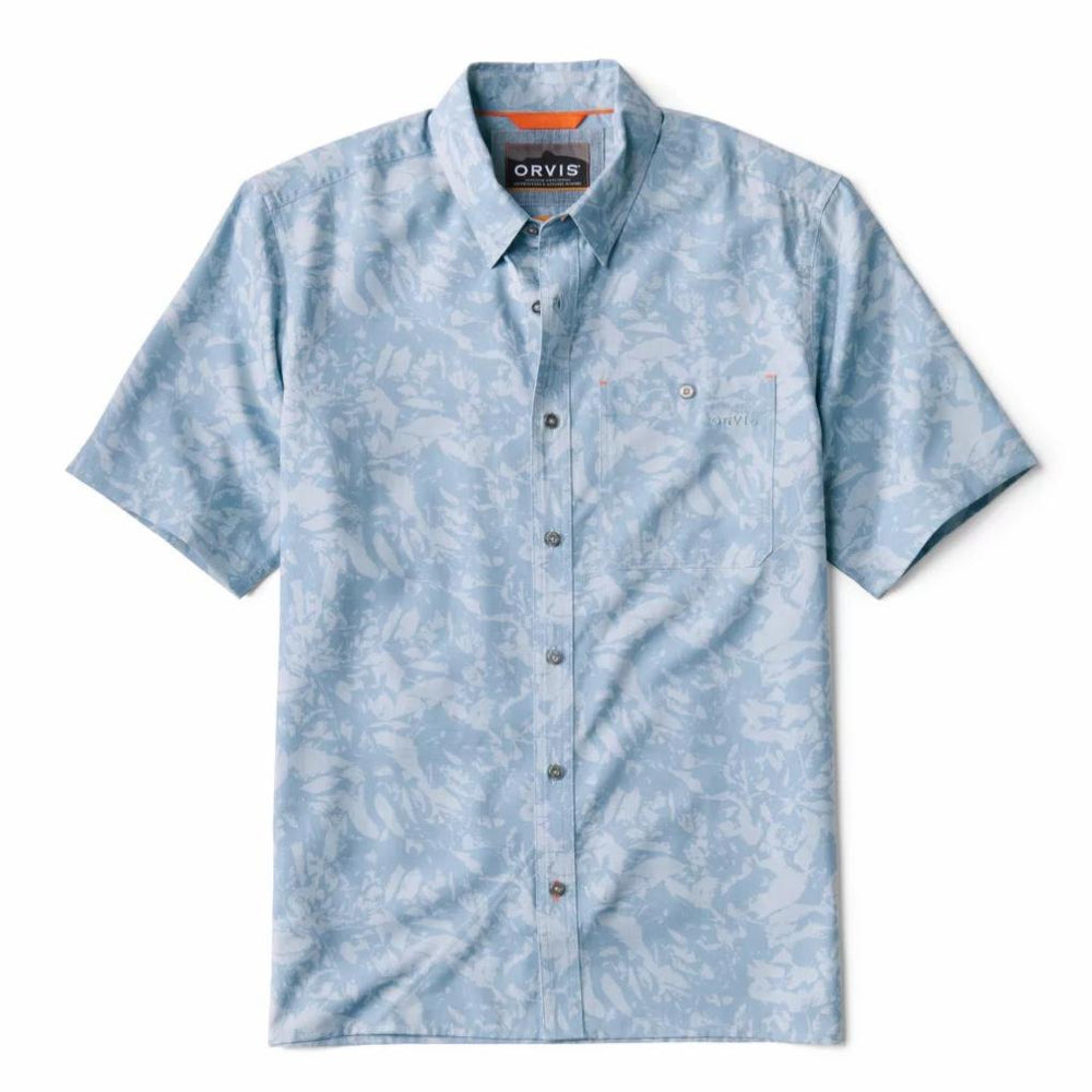 Orvis Button-Down Shirts | Tech Chambray Printed Short-Sleeve Shirt Mineral Blue Leaf Camo - Men