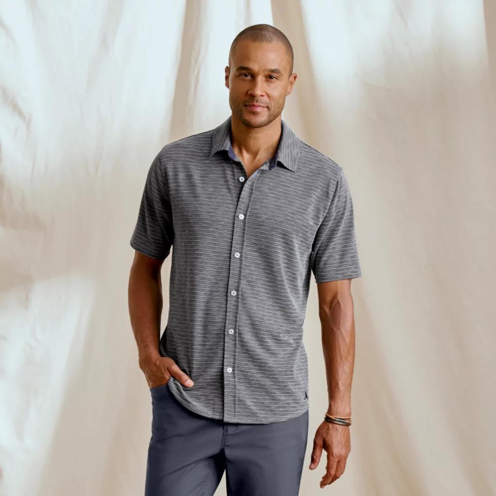 Orvis Button-Down Shirts | Three Forks Knit Short-Sleeve Shirt True Navy/titanium - Men