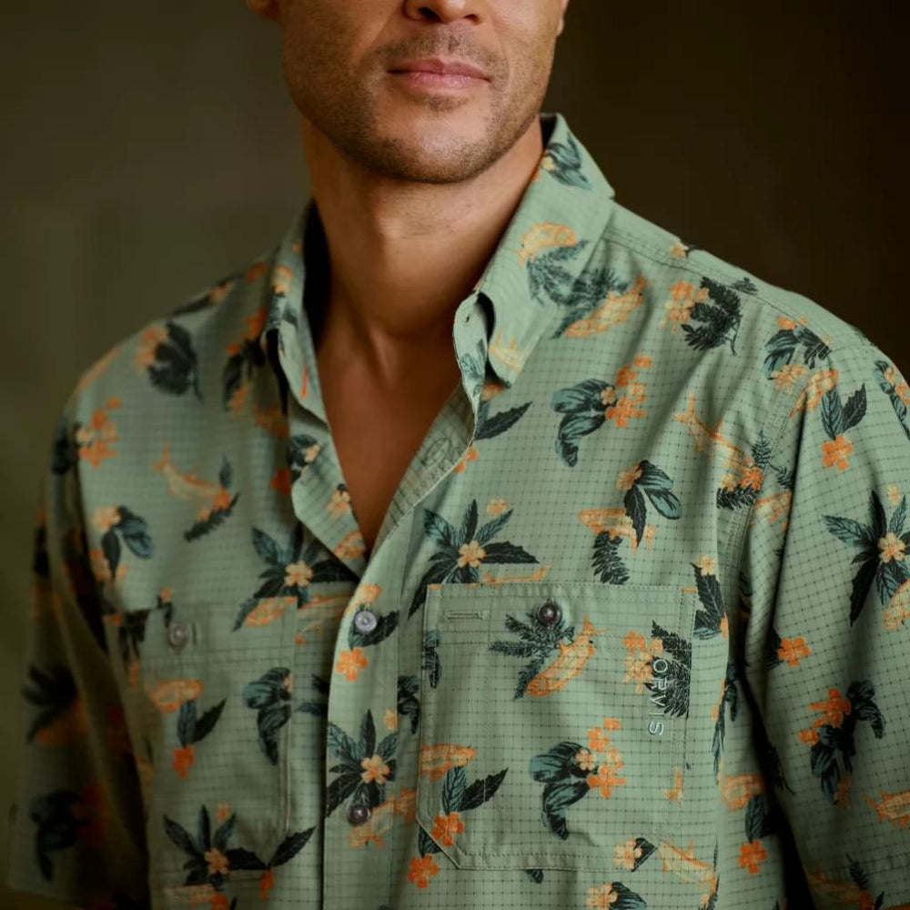 Orvis Button-Down Shirts | Tropic Tech Printed Short-Sleeved Shirt Aloe Tarpon - Men
