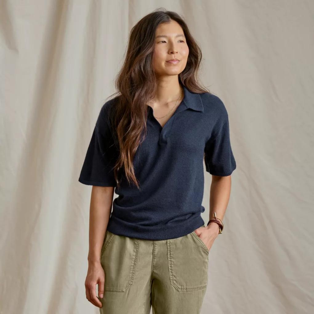 Orvis Cashmere | Featherweight Cashmere Polo Tee True Navy - Women