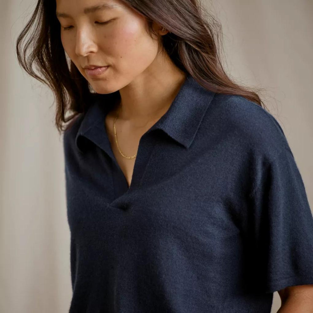 Orvis Cashmere | Featherweight Cashmere Polo Tee True Navy - Women