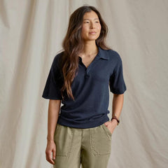 Orvis Cashmere | Featherweight Cashmere Polo Tee True Navy - Women