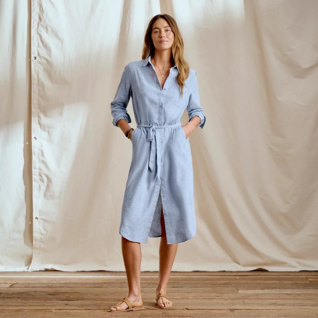 Orvis Dresses &amp; Skorts | Performance Linen Midi Shirt Dress Dusty Blue Chambray - Women