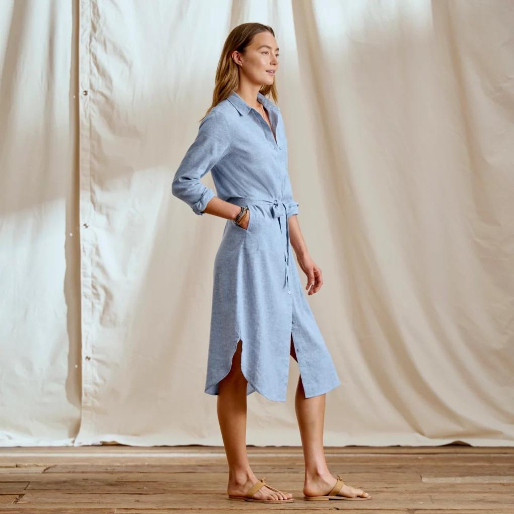 Orvis Dresses &amp; Skorts | Performance Linen Midi Shirt Dress Dusty Blue Chambray - Women