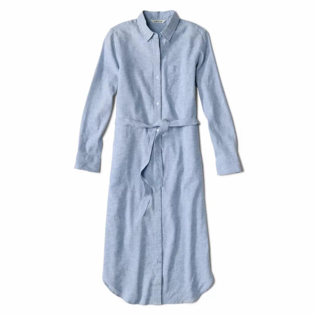 Orvis Dresses &amp; Skorts | Performance Linen Midi Shirt Dress Dusty Blue Chambray - Women