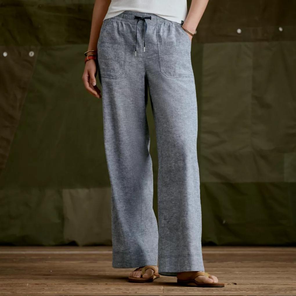 Orvis Pants | Explorer Performance Linen Wide-Leg Pants True Navy Chambray - Women
