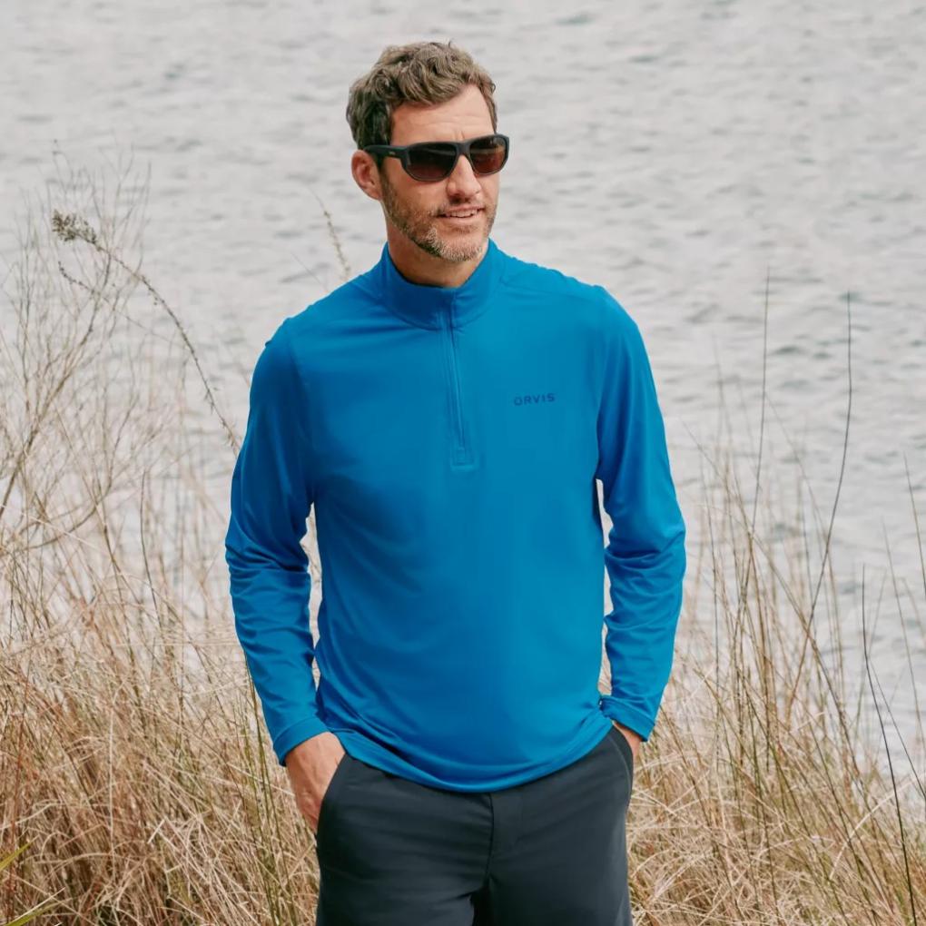 Orvis Performance Shirts | Men's Sun Defense 1/4-Zip Pacific Blue - Men/Fly Fishing