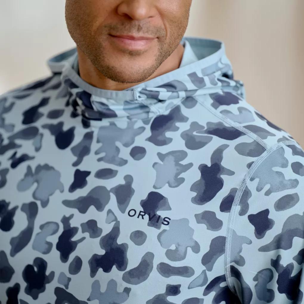 Orvis Performance Shirts | Men's Sun Defense Hoodie Blue Watercolor Camo - Men/Fly Fishing
