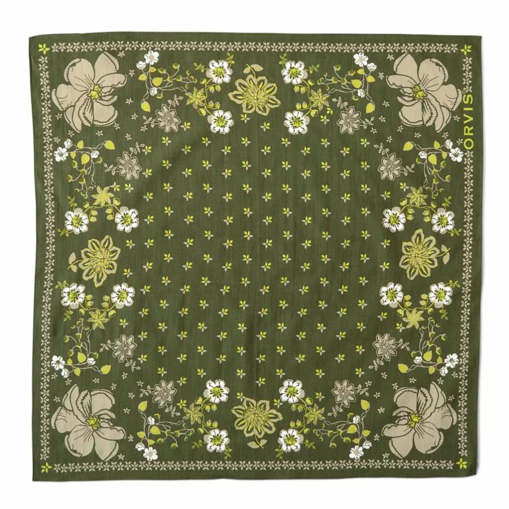 Orvis Scarves | Signature Printed Bandana Moss Floral - Women/Fly Fishing