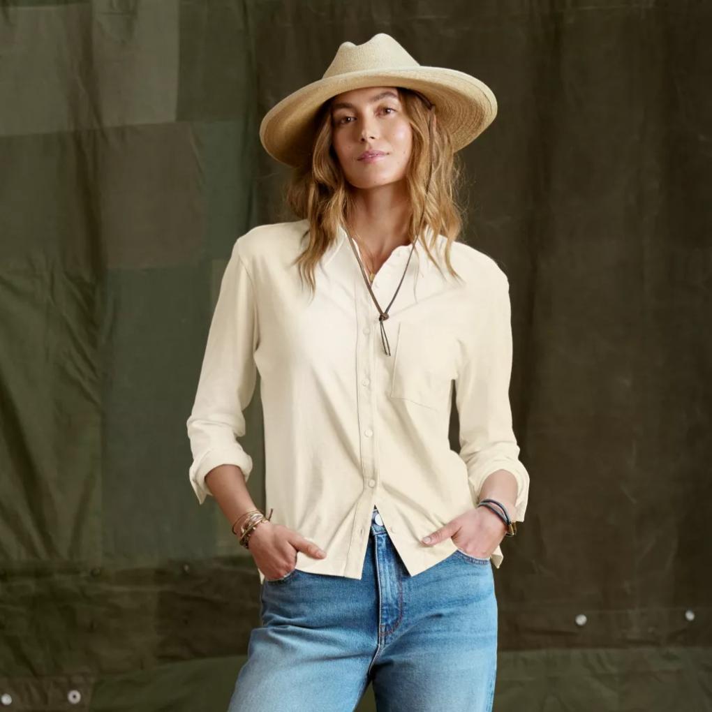 Orvis Shirts &amp; Tops | Bromley Knit Button-Down Long-Sleeve Shirt Snow - Women