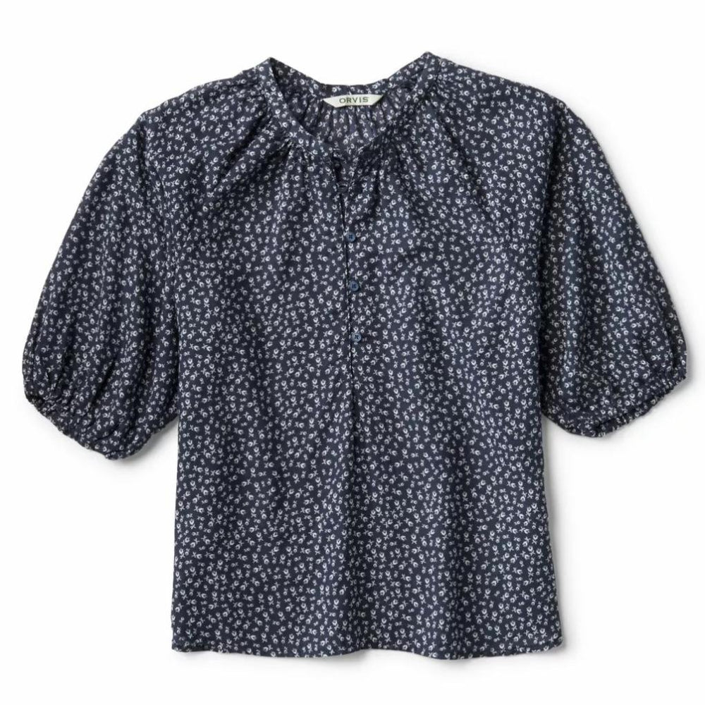 Orvis Shirts &amp; Tops | Lightweight Blouson-Sleeve Shirt Navy Ditsy Tulip - Women