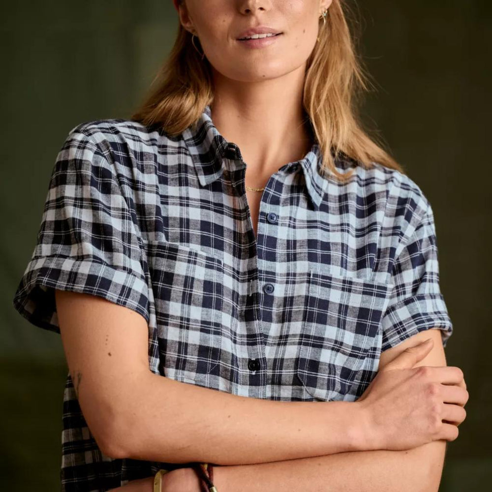 Orvis Shirts &amp; Tops | Performance Linen Short-Sleeve Camp Shirt Navy Plaid - Women