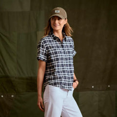 Orvis Shirts &amp; Tops | Performance Linen Short-Sleeve Camp Shirt Navy Plaid - Women
