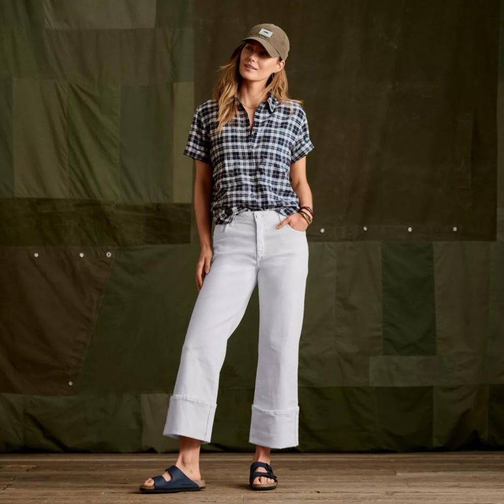 Orvis Shirts &amp; Tops | Performance Linen Short-Sleeve Camp Shirt Navy Plaid - Women