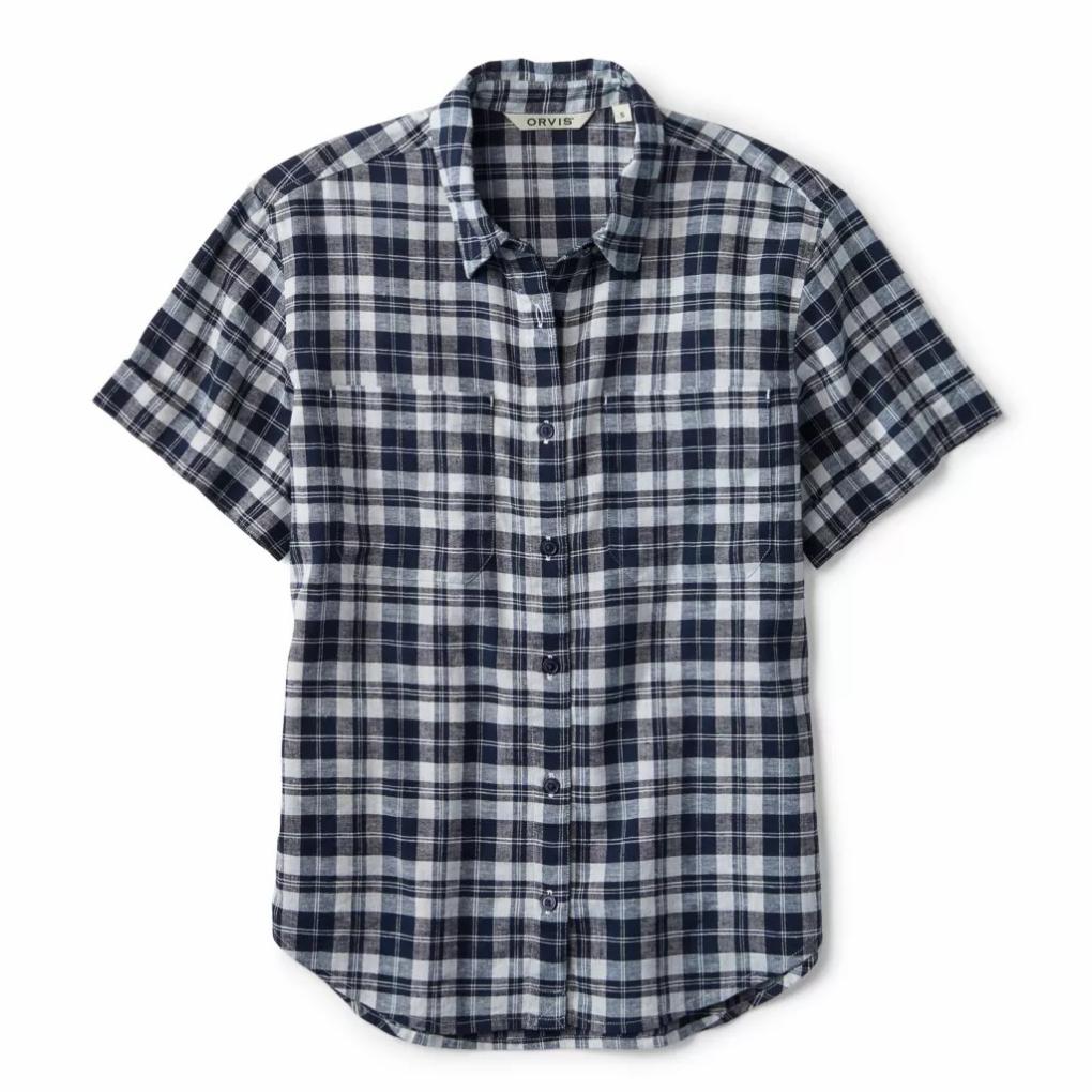 Orvis Shirts &amp; Tops | Performance Linen Short-Sleeve Camp Shirt Navy Plaid - Women