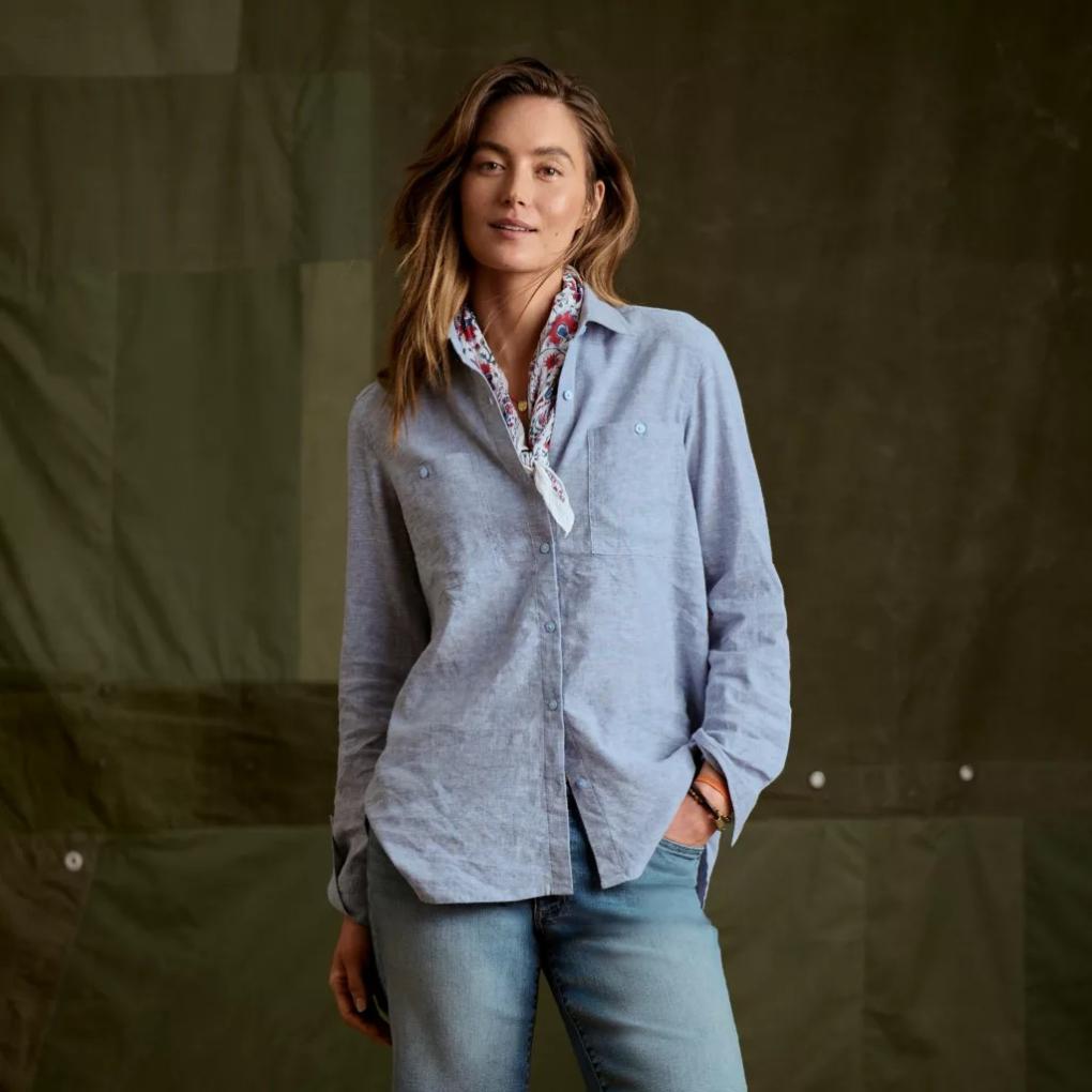 Orvis Shirts &amp; Tops | Performance Linen Tunic Dusty Blue Chambray - Women