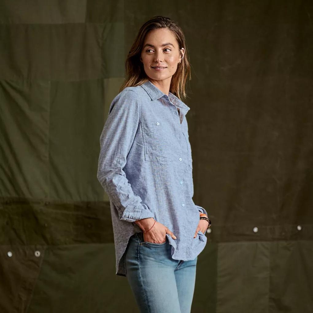 Orvis Shirts &amp; Tops | Performance Linen Tunic Dusty Blue Chambray - Women