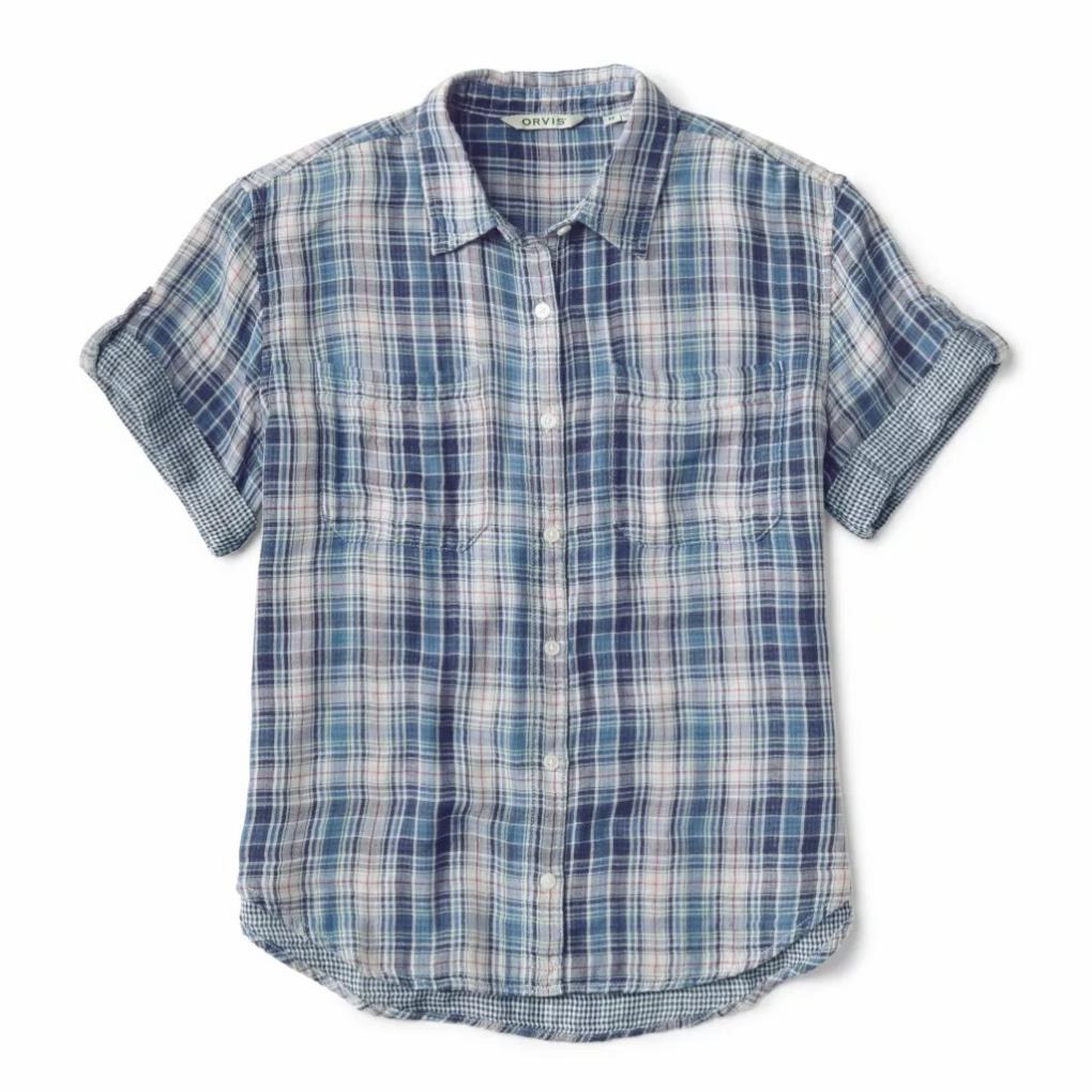 Orvis Shirts &amp; Tops | Plaid Gauze Short-Sleeve Camp Shirt True Navy/red Clay Plaid - Women