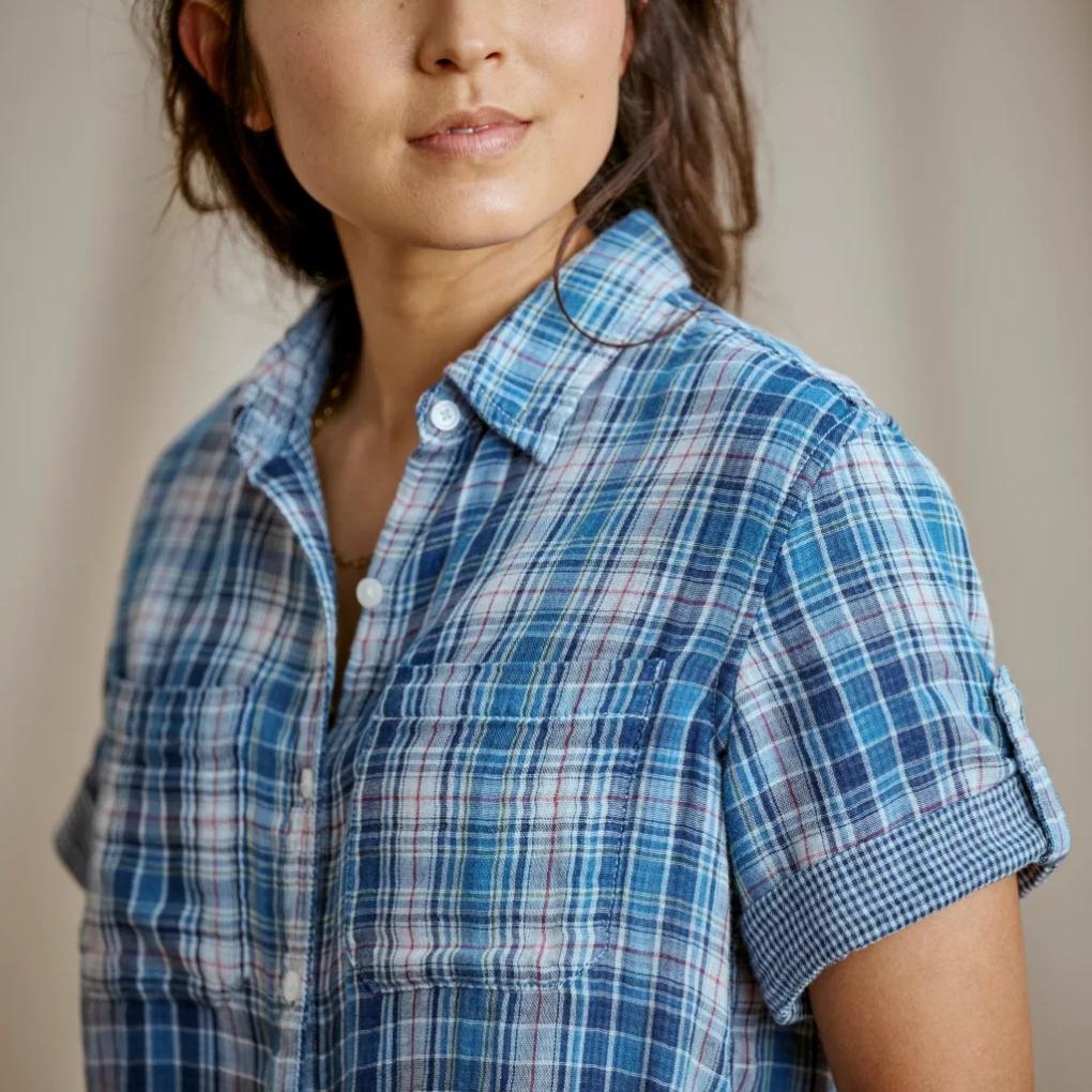 Orvis Shirts &amp; Tops | Plaid Gauze Short-Sleeve Camp Shirt True Navy/red Clay Plaid - Women