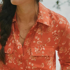 Orvis Shirts &amp; Tops | Washable Silk Long-Sleeve Shirt Papaya Floating Floral - Women