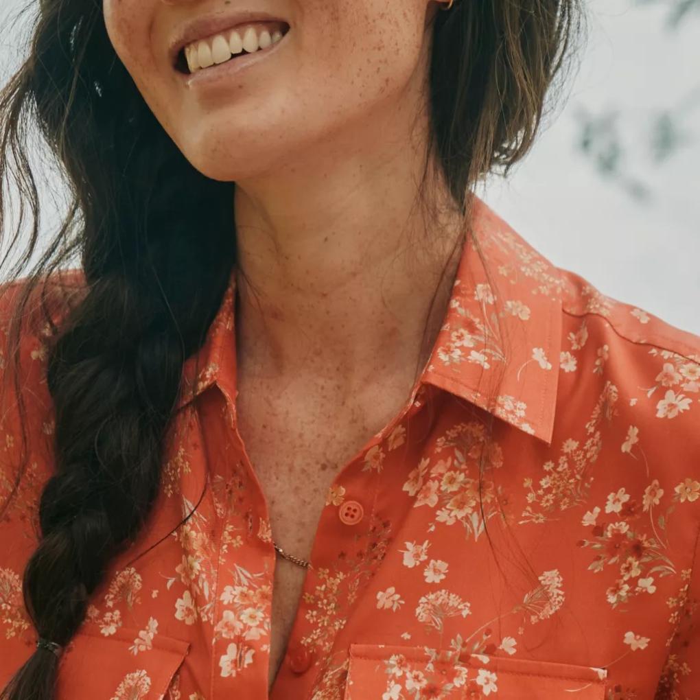 Orvis Shirts &amp; Tops | Washable Silk Long-Sleeve Shirt Papaya Floating Floral - Women