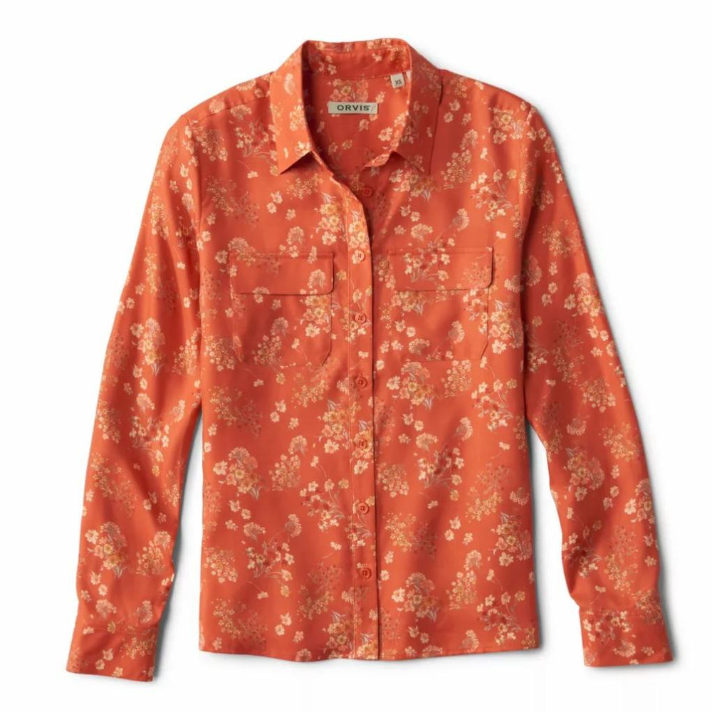 Orvis Shirts &amp; Tops | Washable Silk Long-Sleeve Shirt Papaya Floating Floral - Women