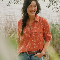 Orvis Shirts &amp; Tops | Washable Silk Long-Sleeve Shirt Papaya Floating Floral - Women