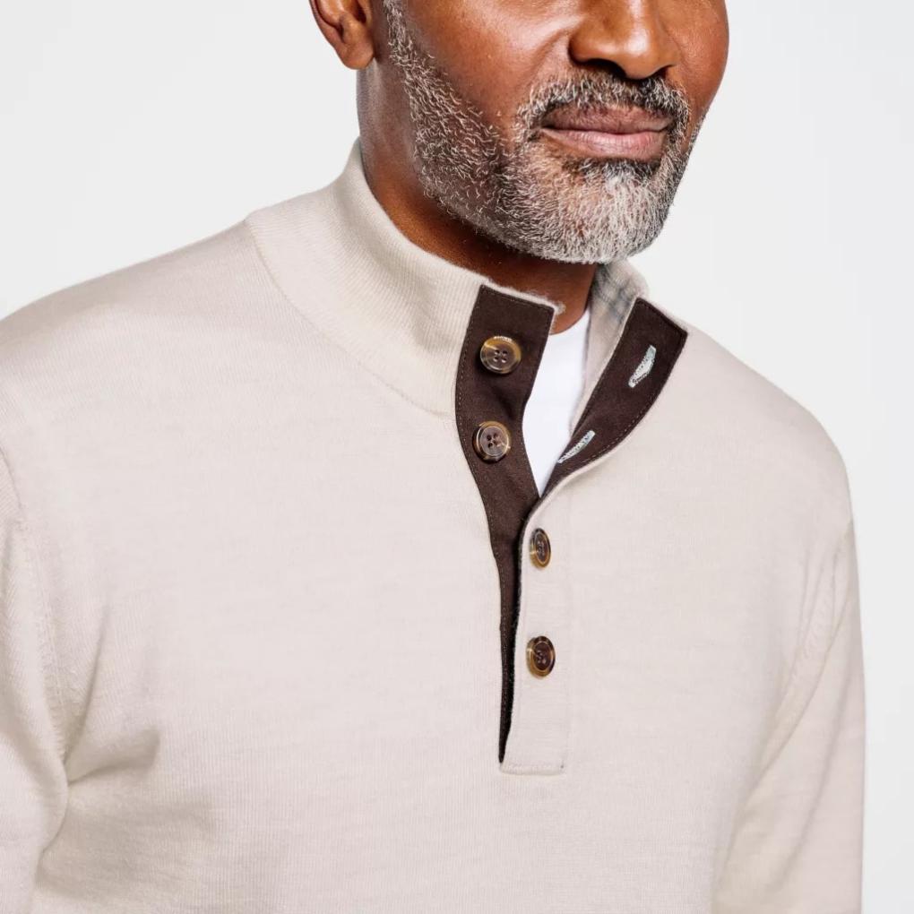 Orvis Sweaters | Merino Button Mockneck Sweater Navy - Men