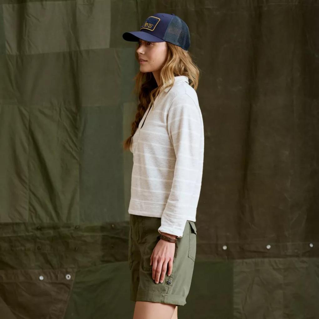 Orvis Sweatshirts | Lightweight Polo Sweatshirt Light Gray Heather/snow Stripe - Women