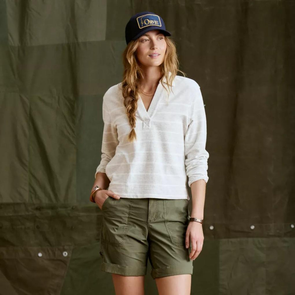 Orvis Sweatshirts | Lightweight Polo Sweatshirt Light Gray Heather/snow Stripe - Women