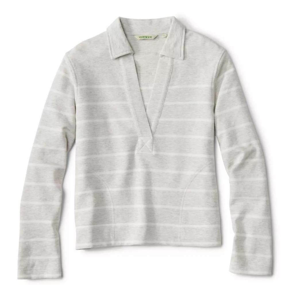 Orvis Sweatshirts | Lightweight Polo Sweatshirt Light Gray Heather/snow Stripe - Women