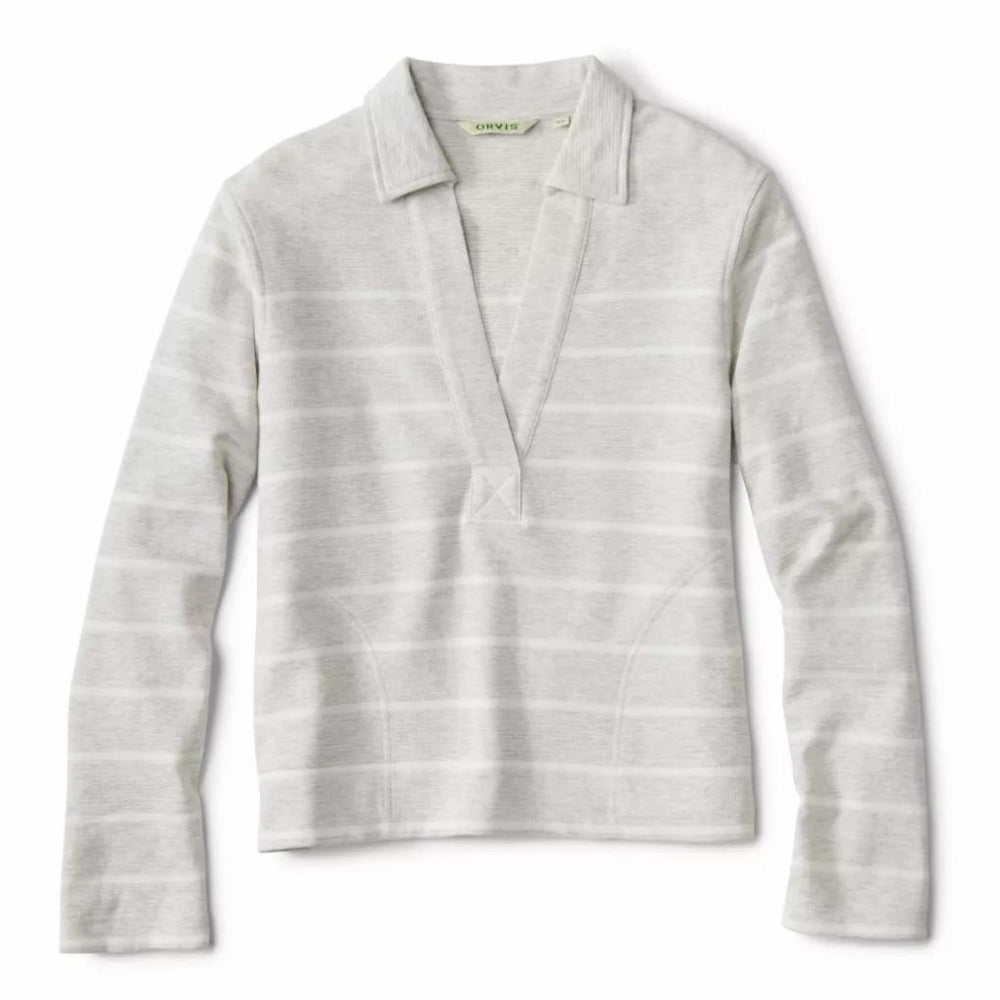Orvis Sweatshirts | Lightweight Polo Sweatshirt Light Gray Heather/snow Stripe - Women