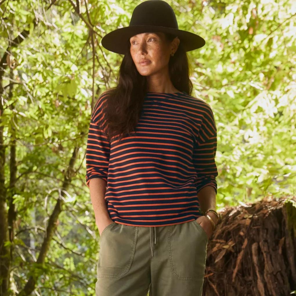 Orvis Tees | Heritage Striped 3/4-Sleeve Shirt True Navy/papaya Stripe - Women