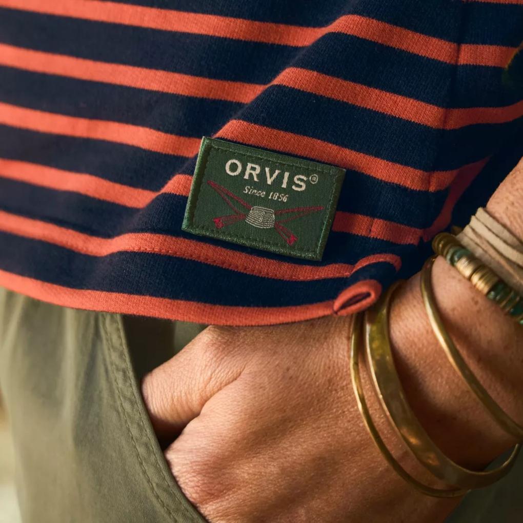 Orvis Tees | Heritage Striped 3/4-Sleeve Shirt True Navy/papaya Stripe - Women