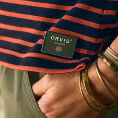 Orvis Tees | Heritage Striped 3/4-Sleeve Shirt True Navy/papaya Stripe - Women