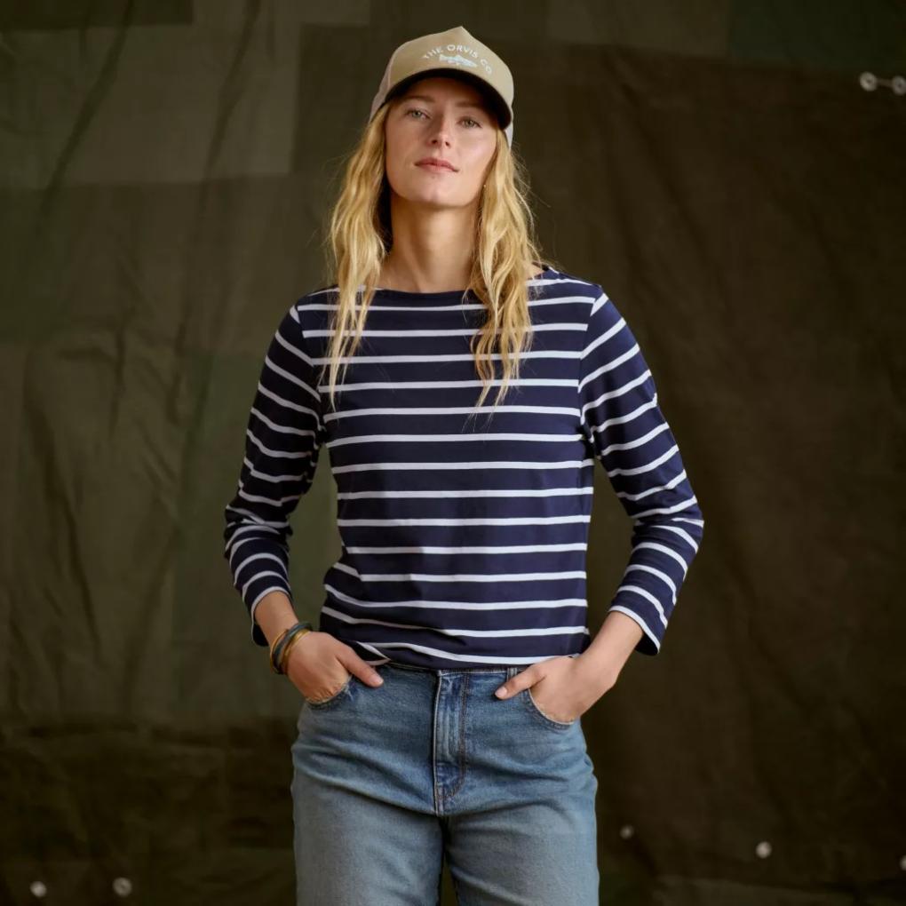 Orvis Tees | Perfect 3/4-Sleeve Boatneck Tee Navy/white Stripe - Women