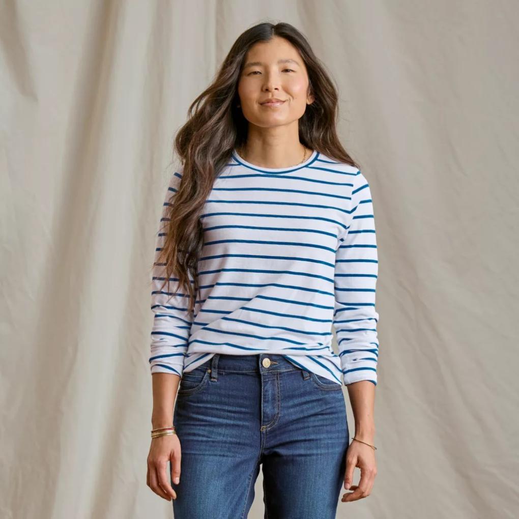 Orvis Tees | Perfect Relaxed Long-Sleeve Crew White/pacific Stripe - Women