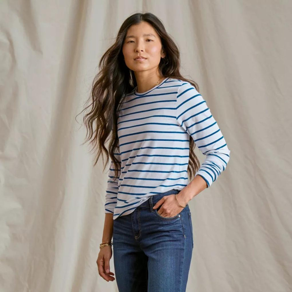 Orvis Tees | Perfect Relaxed Long-Sleeve Crew White/pacific Stripe - Women
