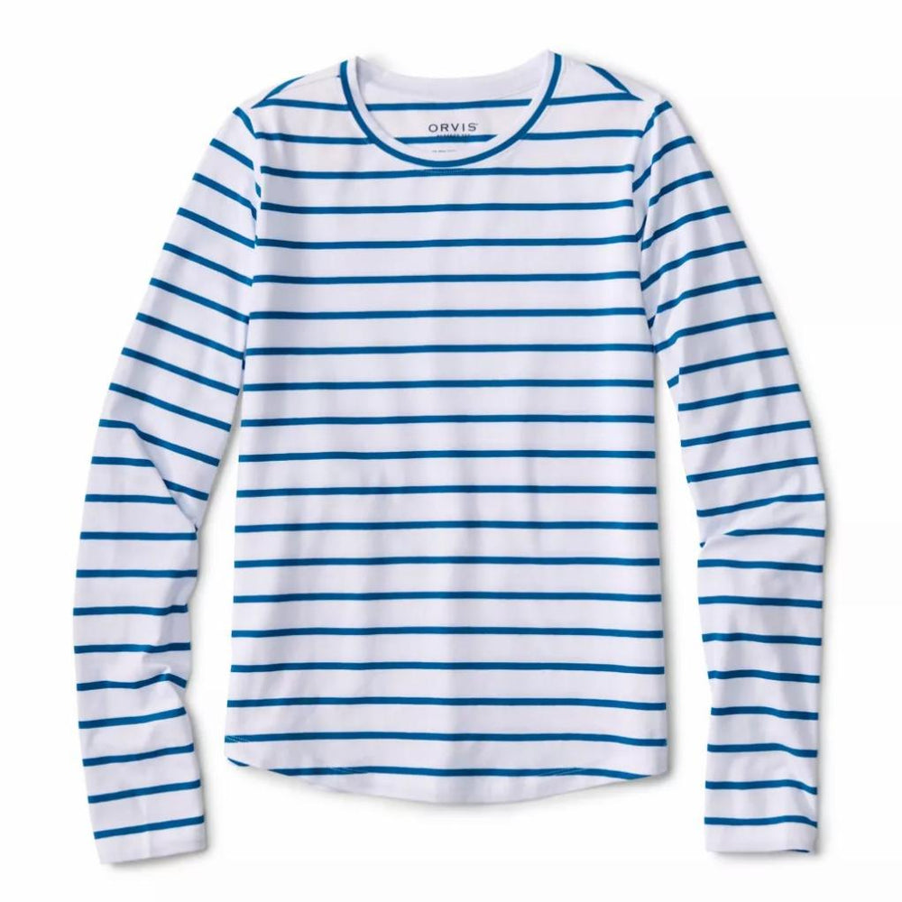 Orvis Tees | Perfect Relaxed Long-Sleeve Crew White/pacific Stripe - Women